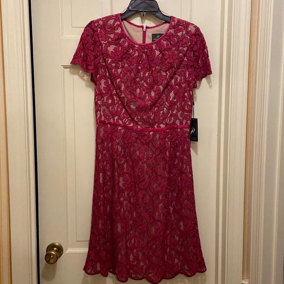 Adrianna Papell Dresses & Skirts - Adrianna Papell magenta lace over tan lining dresssize 10